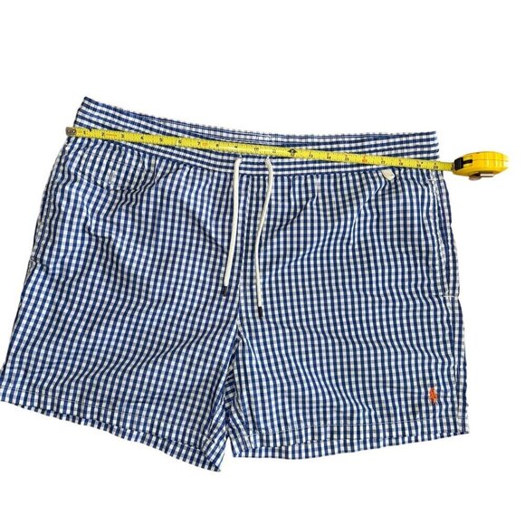 Polo Ralph Lauren Mens Large Gingham Check 5in Swim Trunk Shorts Blue/White - Picture 2 of 7